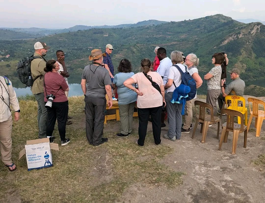 Shoebill Adventure Tours group at a scenic viewpoint in Uganda